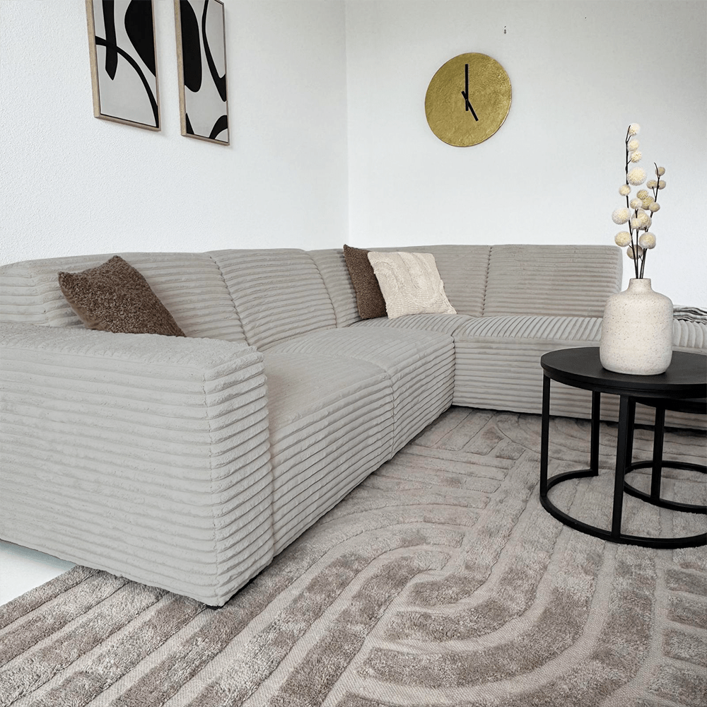 Hjørnesofa beige super blødt ribstof Gavi - højre