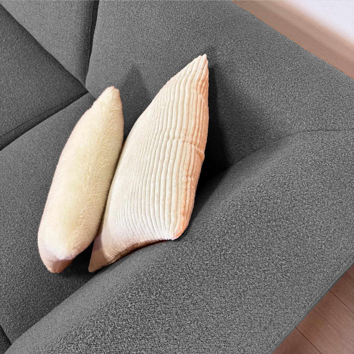 Hjørnesofa grå bouclé stof Maël - højre