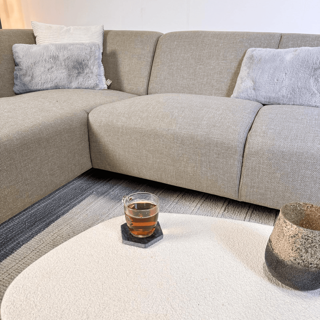 Hjørnesofa med kompakt lounge beige genbrugsmateriale Moby - venstre