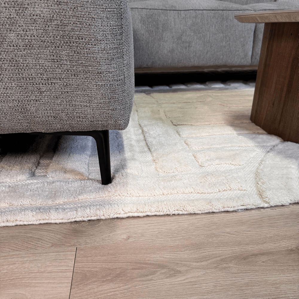 Hjørnesofa taupe chenille mønstret Ravi – venstre