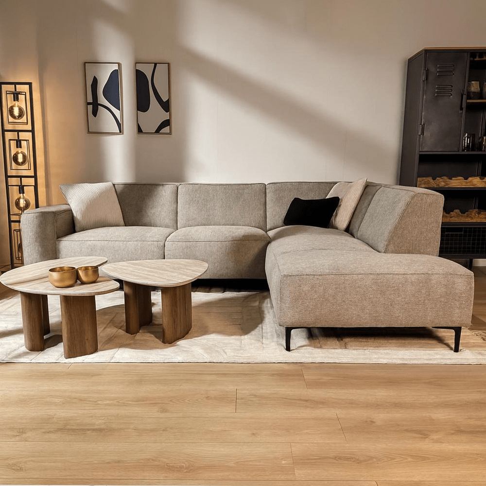 Hjørnesofa grå chenille quiltet Ravi – højre