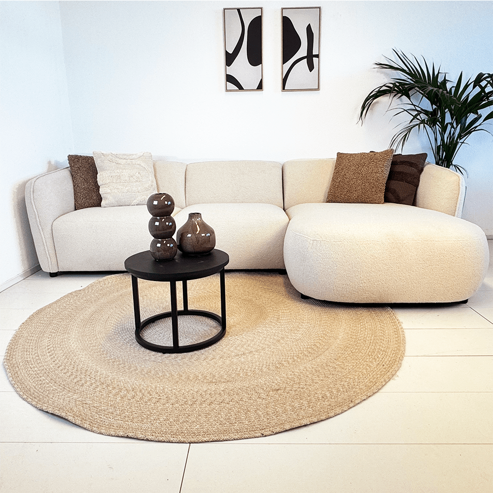 Hjørnesofa med organisk form creme bouclé Sophie - højre