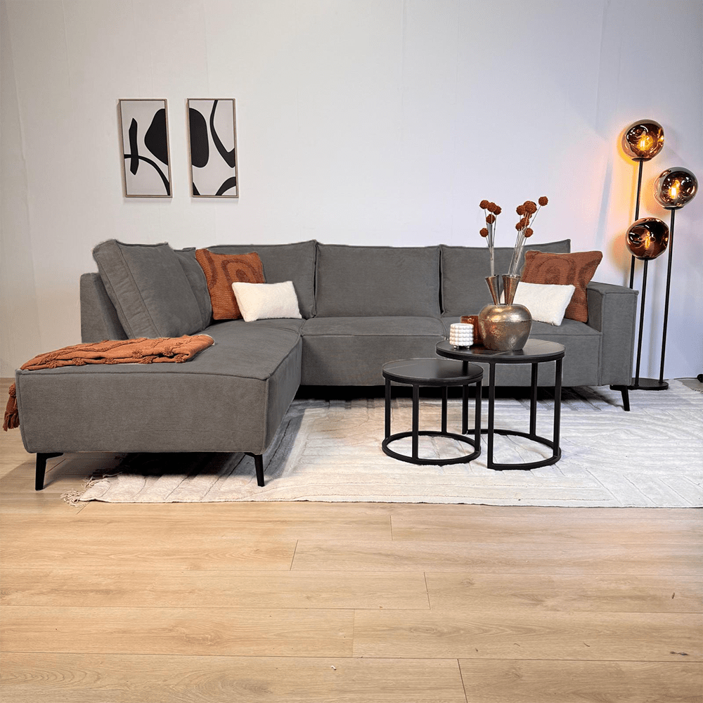 Hjørnesofa med chaiselong antracit chenille Yara - venstre