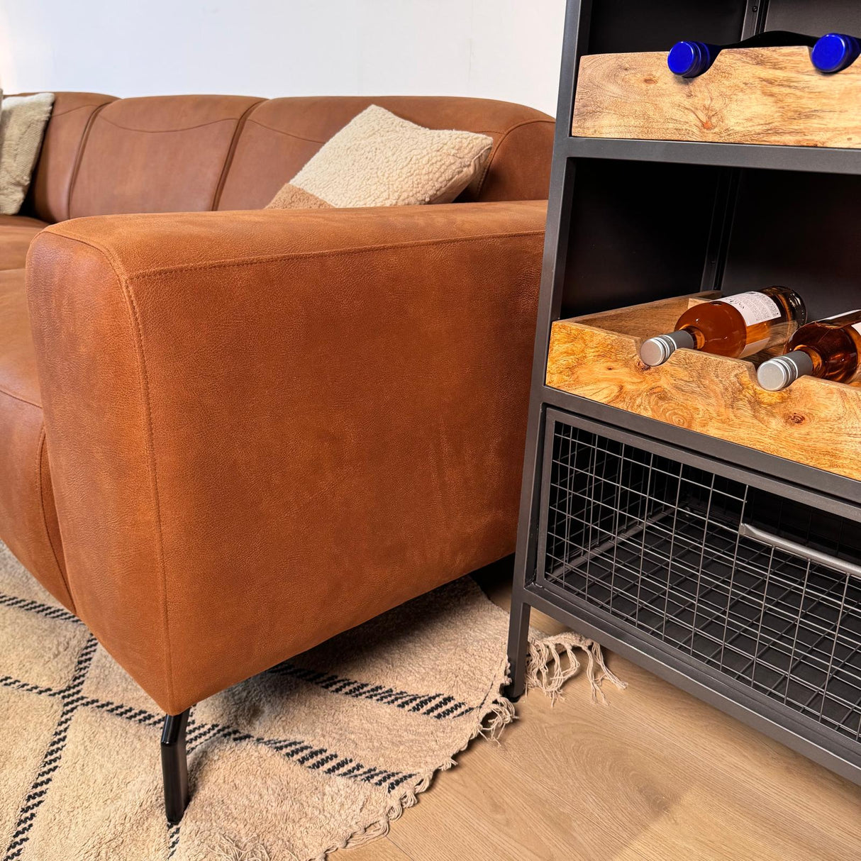 Hjørnesofa cognac robust eco-læder Barin - højre
