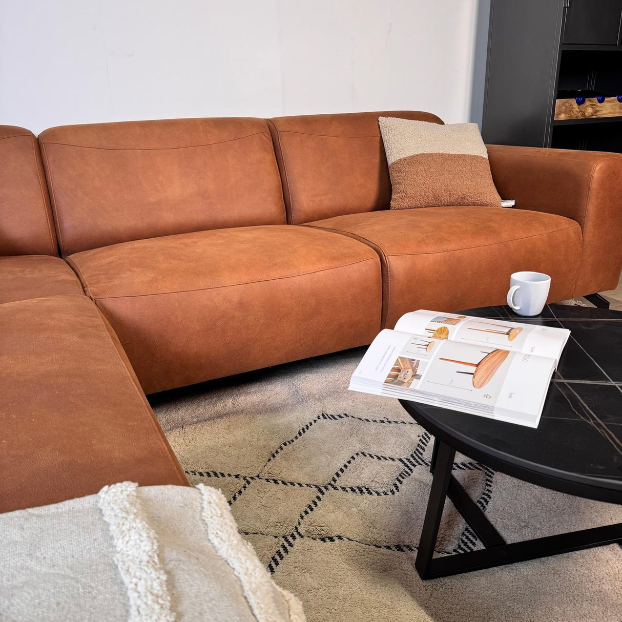 Hjørnesofa cognac robust eco-læder Barin - højre