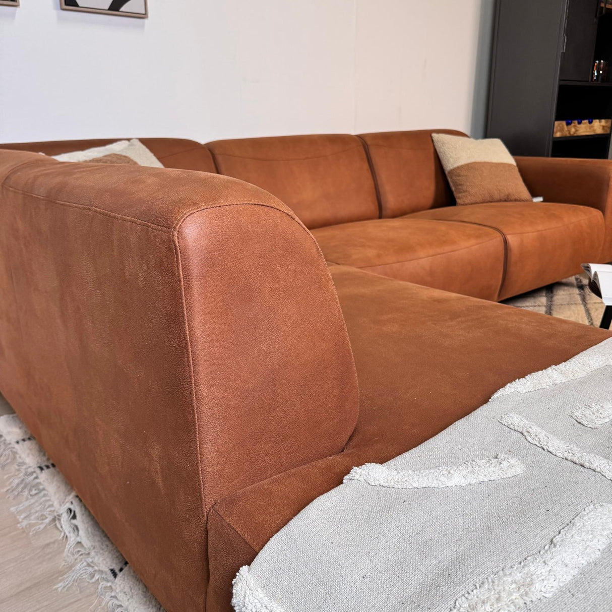 Hjørnesofa cognac robust eco-læder Barin - højre