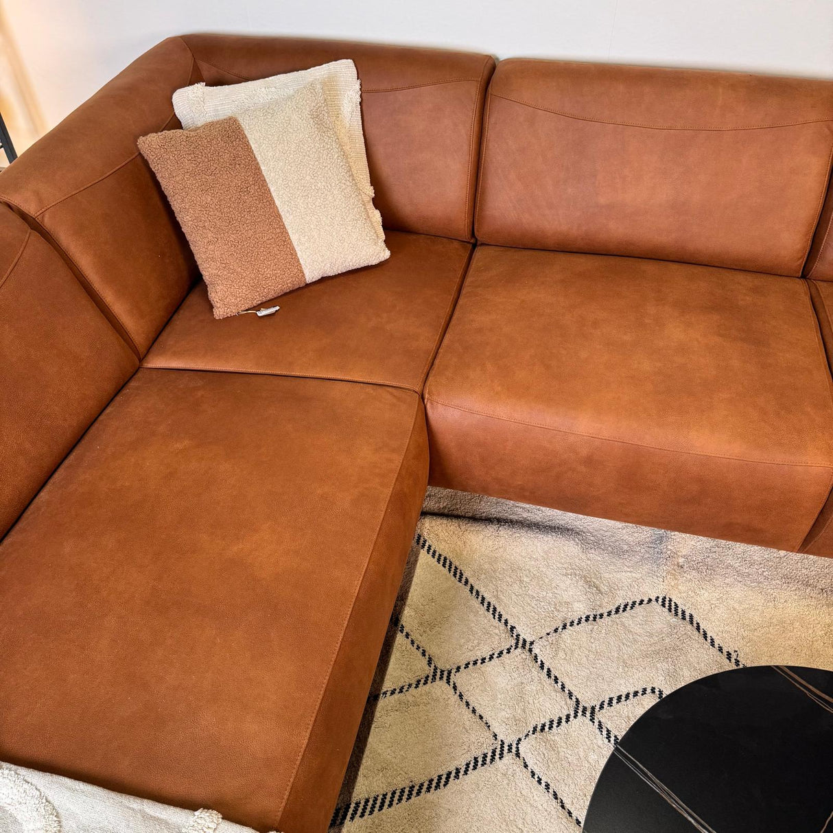 Hjørnesofa cognac ruboost eco læder Barin - venstre