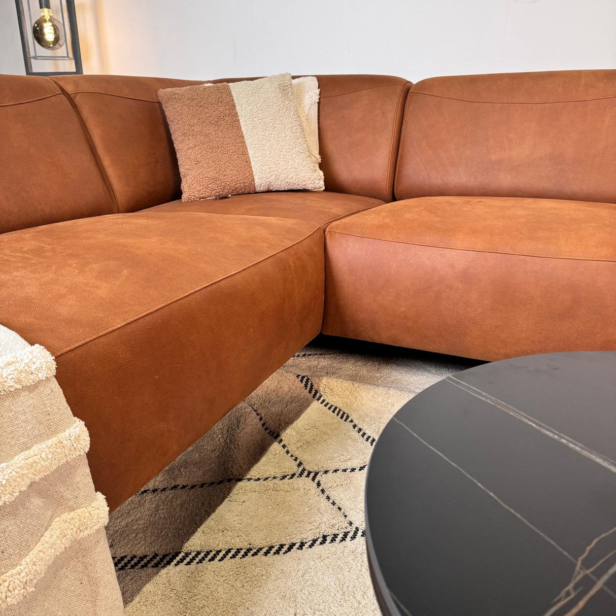 Hjørnesofa cognac robust eco-læder Barin - højre
