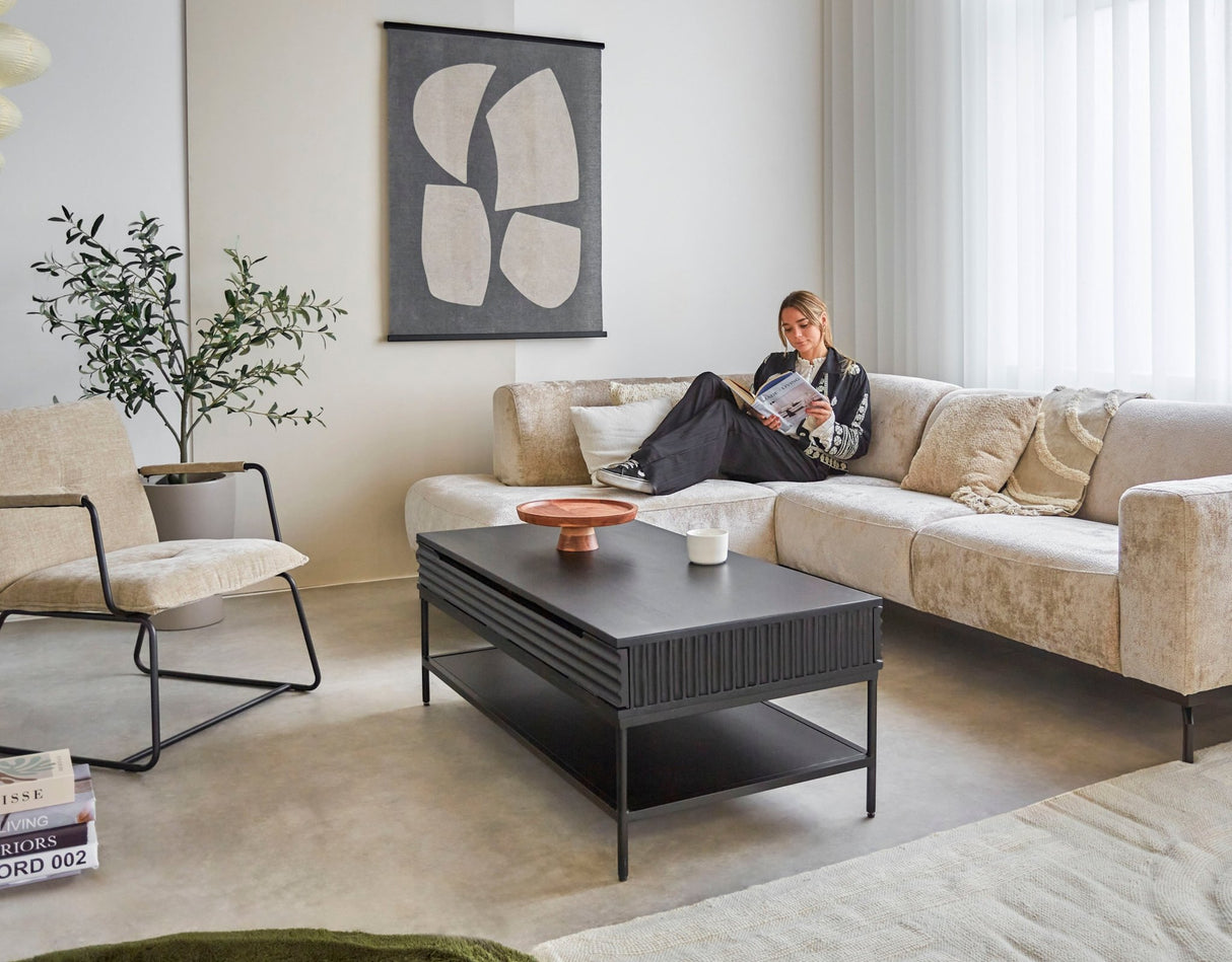 Hjørnesofa med høje ben beige velour Chloe - venstre