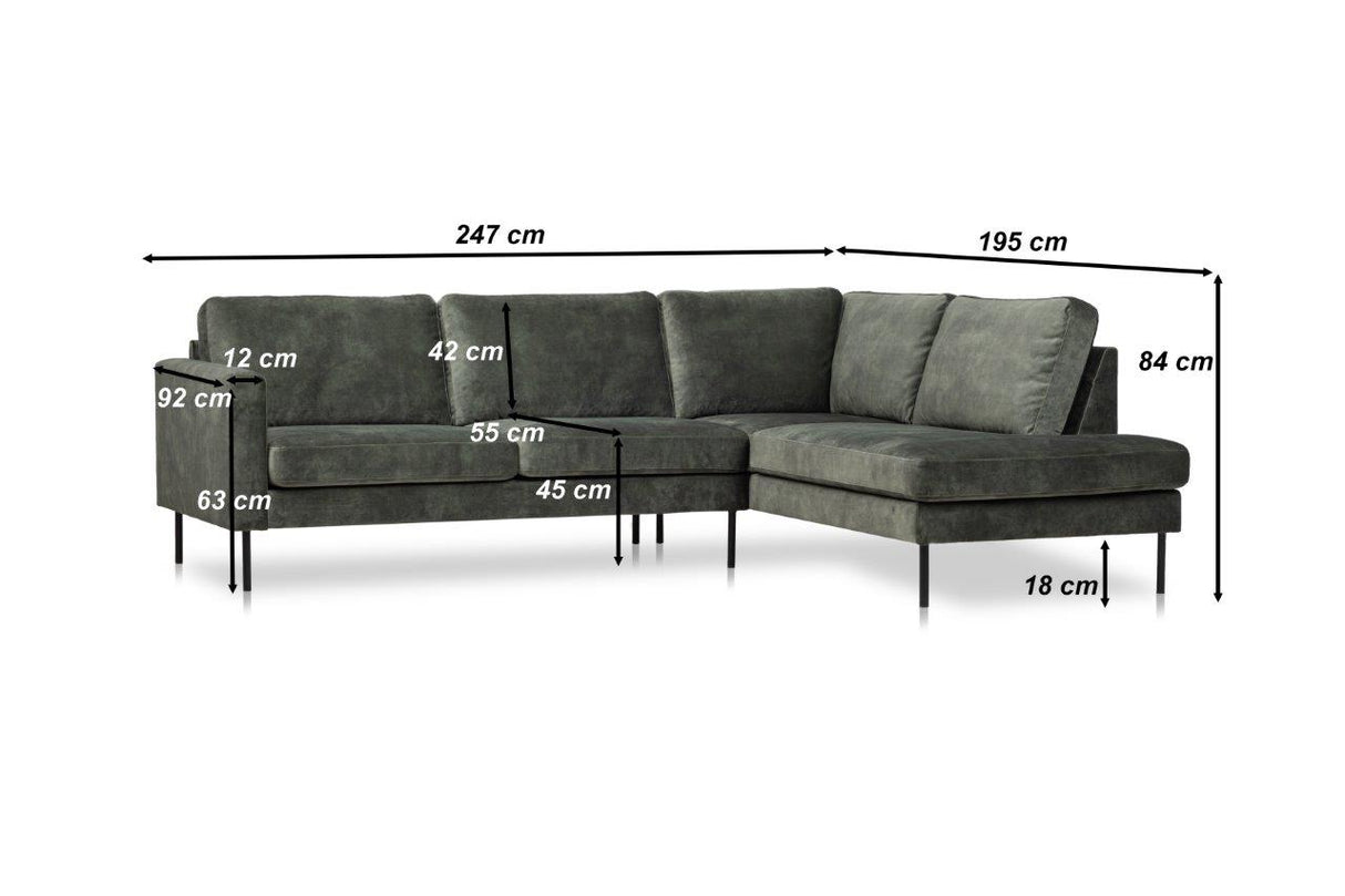 Hjørnesofa grøn velour Gaya - højre