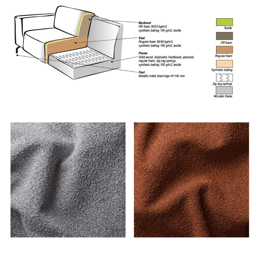 Hjørnesofa grå bouclé stof Maël - højre