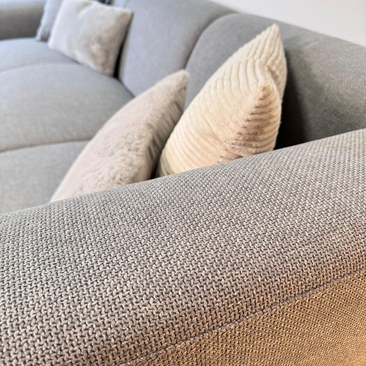 Hjørnesofa med kompakt lounge gråblå genbrugsmateriale Moby - venstre