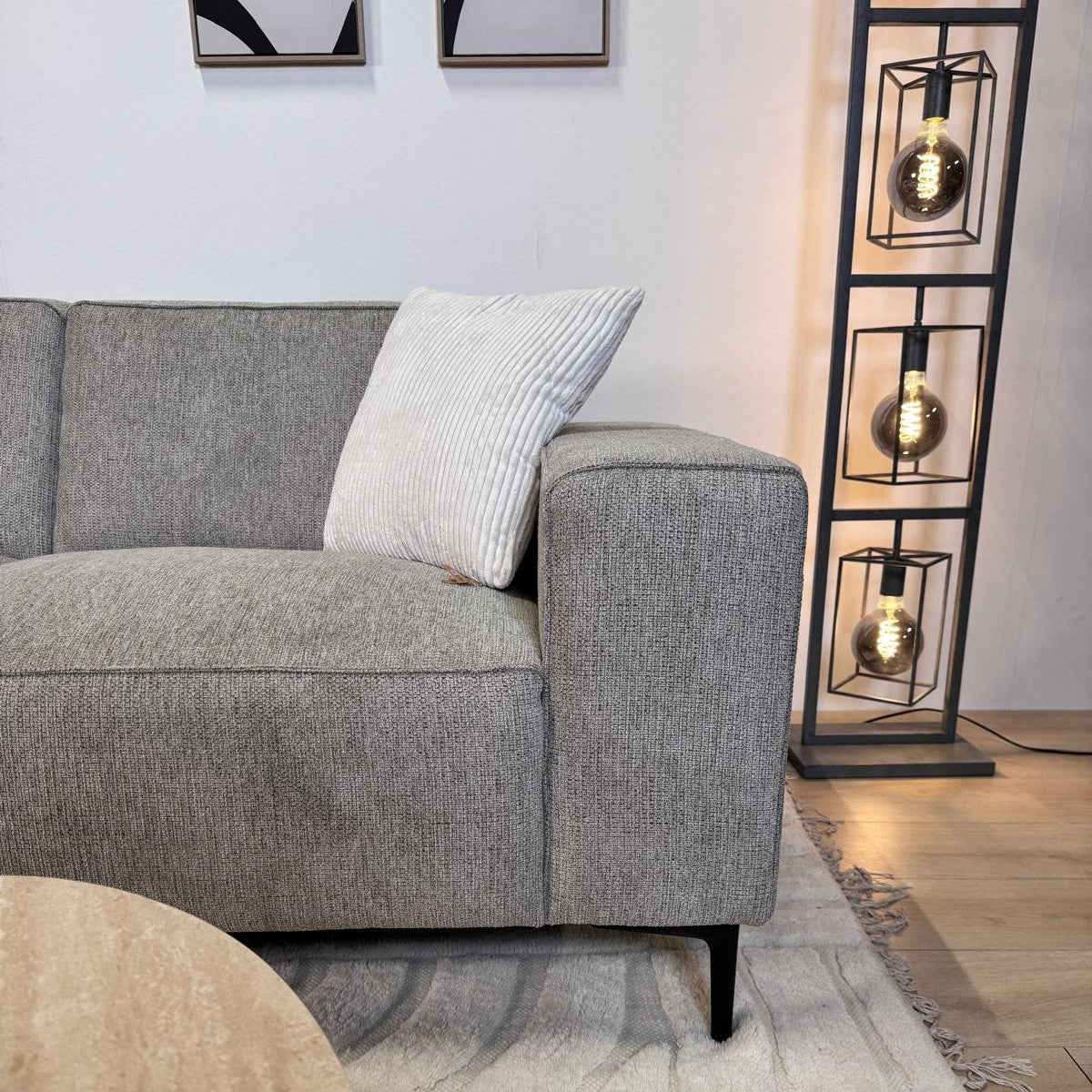 Hjørnesofa grå chenille mønstret Ravi – Venstre