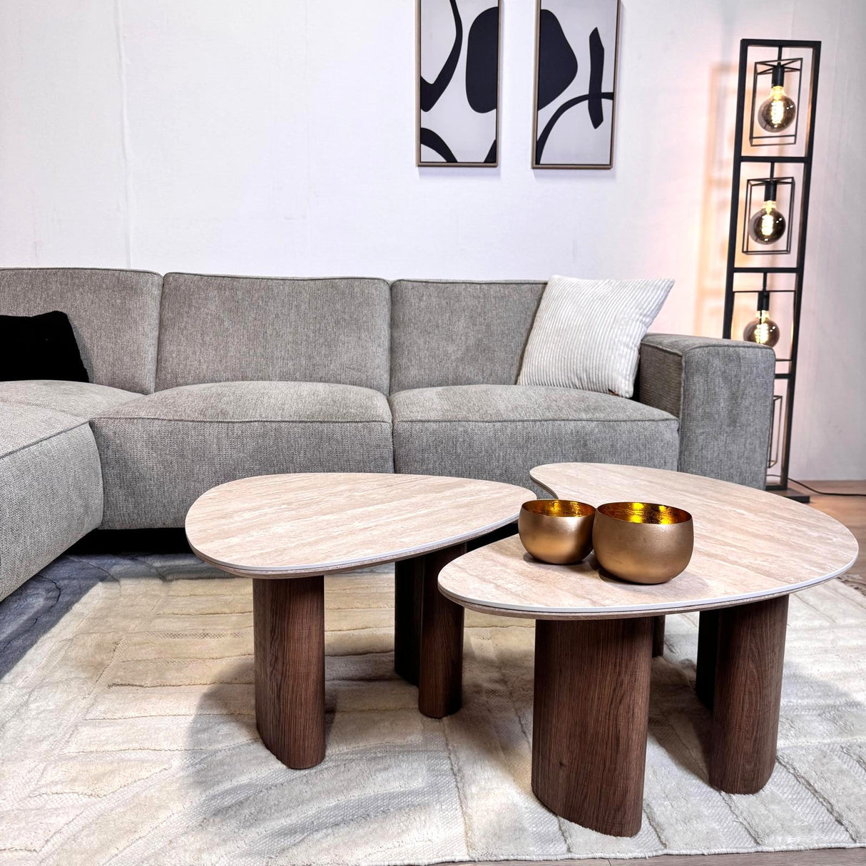 Hjørnesofa grå chenille mønstret Ravi – Venstre