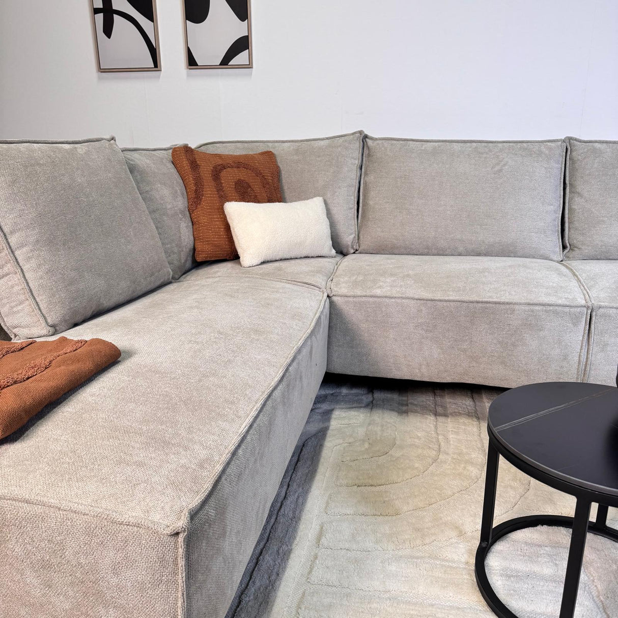 Hjørnesofa med chaise longue beige chenille Yara - venstre