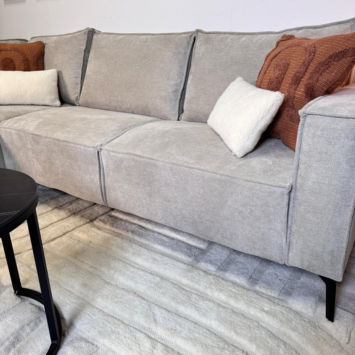 Hjørnesofa med chaise longue beige chenille Yara - venstre