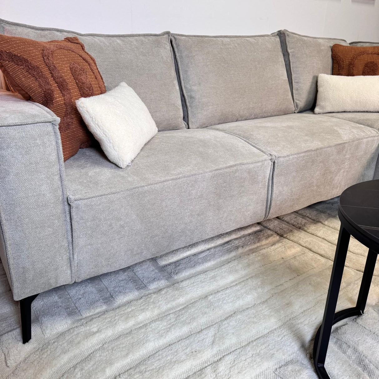 Hjørnesofa med chaise longue beige chenille Yara - højre