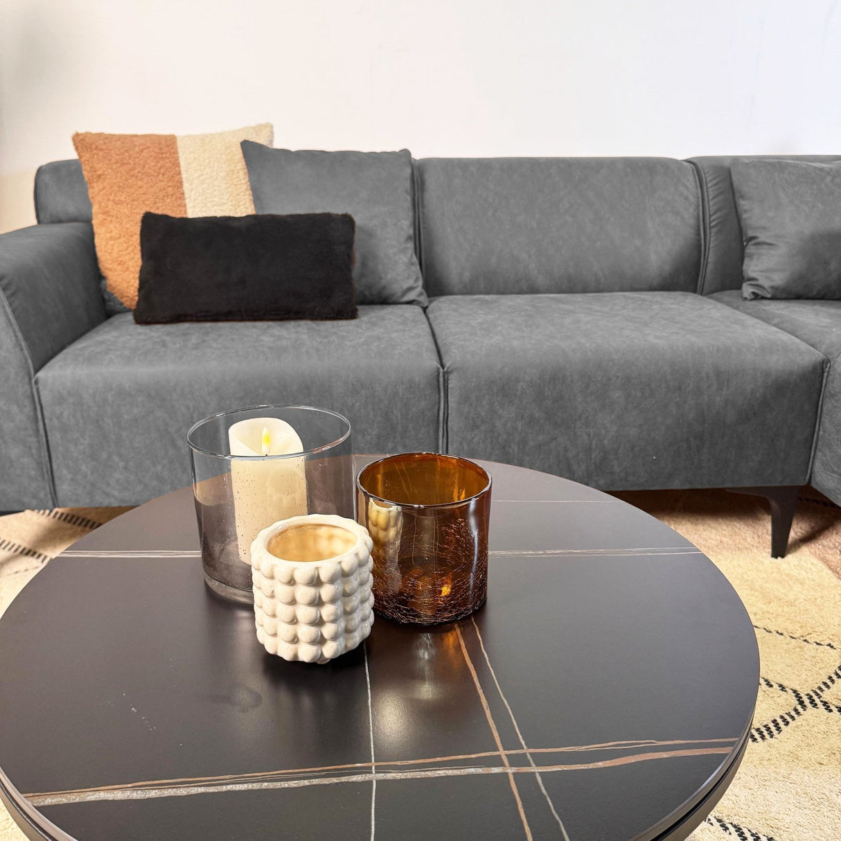 Hjørnesofa med kompakt lounge antracit mikrofiber Davidson - højre