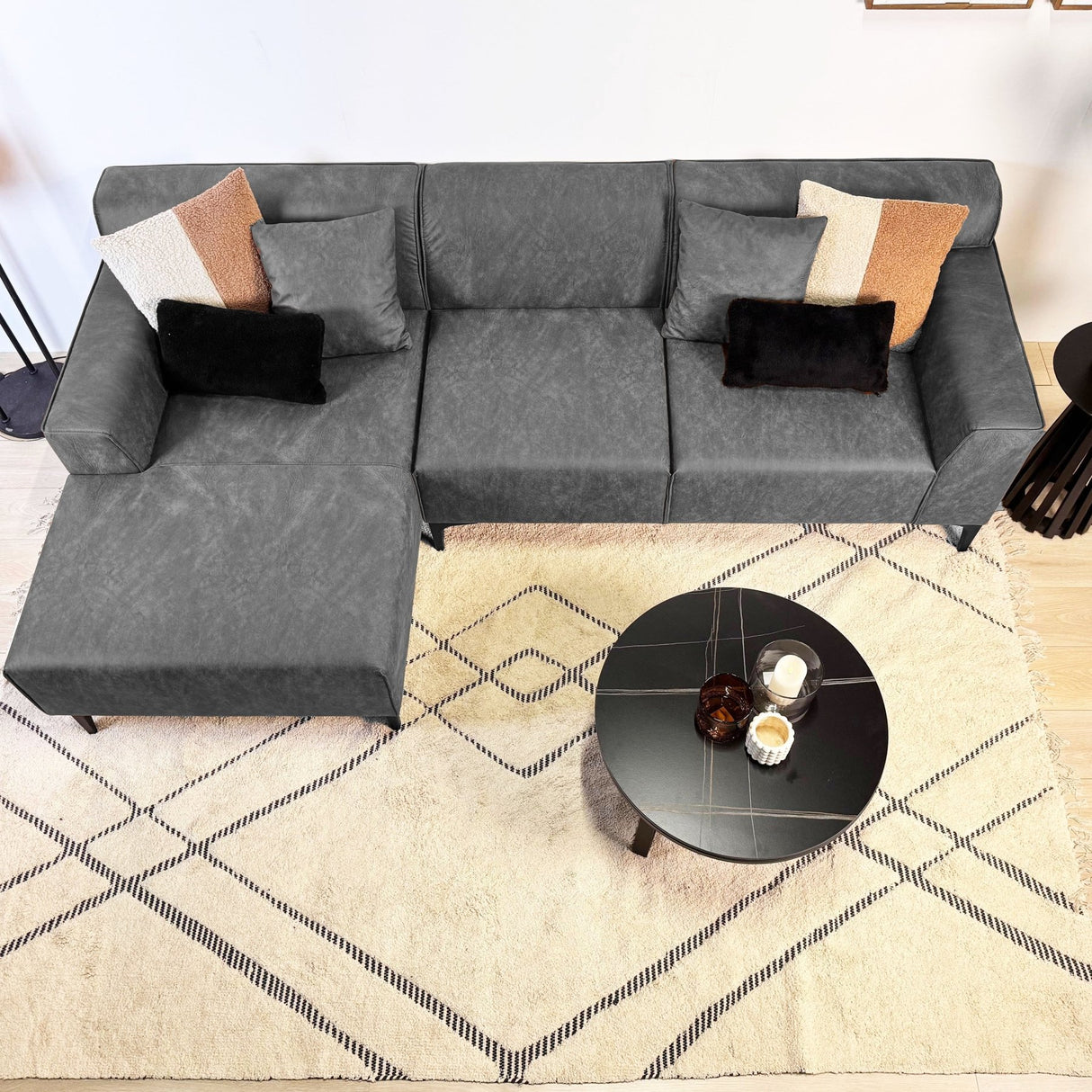 Hjørnesofa med kompakt lounge antracit mikrovelour Davidson - venstre