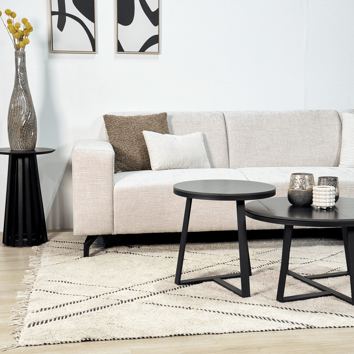 Hjørnesofa med chaise longue beige chenille stof Manon - højre