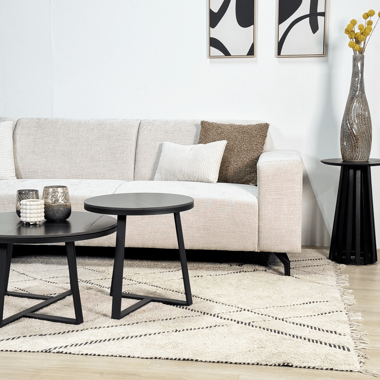 Hjørnesofa med chaiselong beige chenille stof Manon - venstre