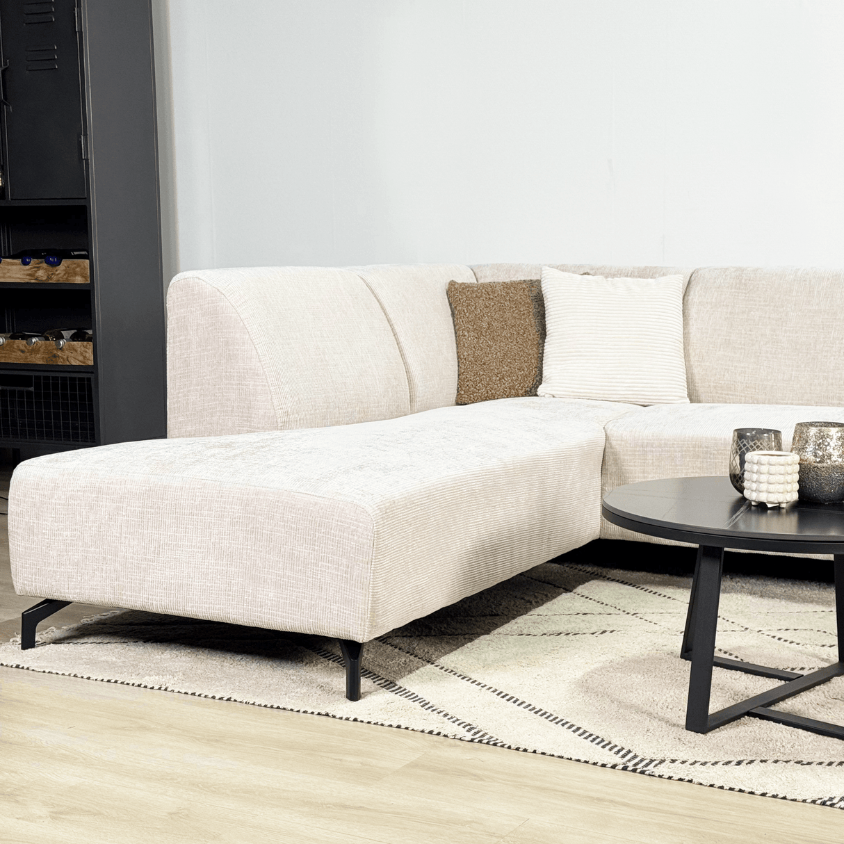 Hjørnesofa med chaiselong beige chenille stof Manon - venstre