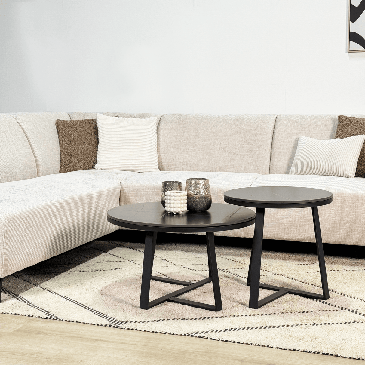 Hjørnesofa med chaiselong beige chenille stof Manon - venstre