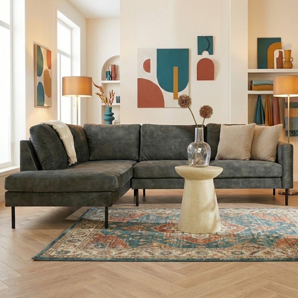 Hjørnesofa grøn velour høje ben Gaya - venstre