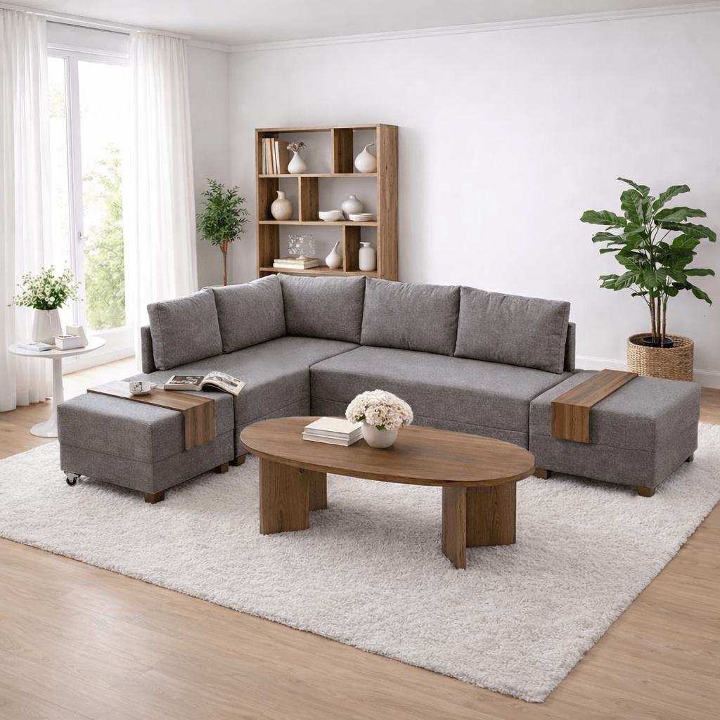 Banken - Slaapbank taupe stof - XXL 280 x 210 - Links - Fly - Dimehouse