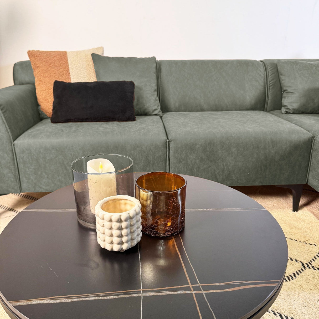 Hjørnesofa med kompakt lounge grøn microfibre Davidson - højre