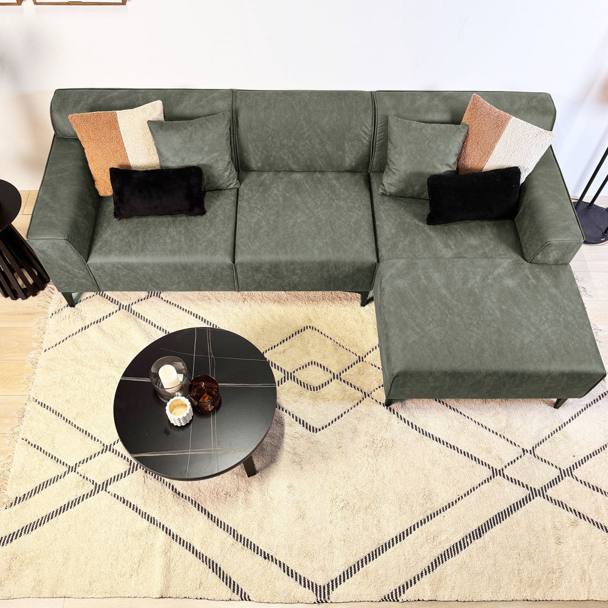 Hjørnesofa med kompakt lounge grøn microfibre Davidson - højre