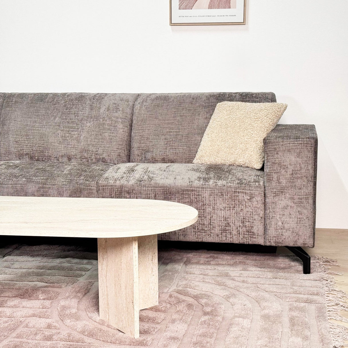 Hjørnesofa med chaise longue taupe chenille stof Manon - venstre