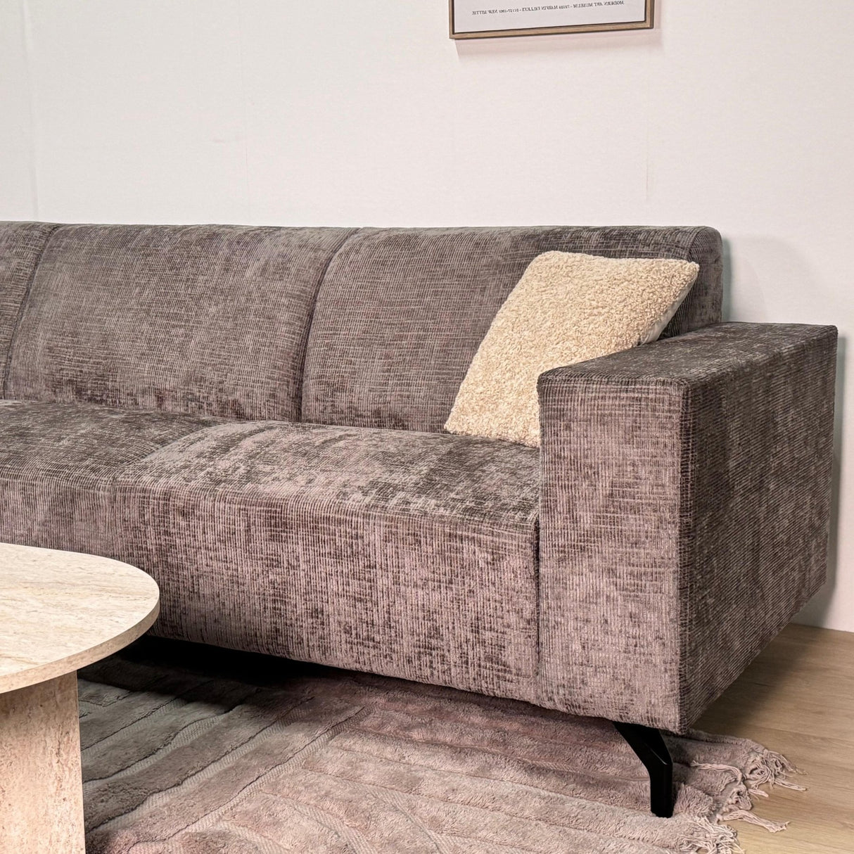 Hjørnesofa med chaise longue taupe chenille stof Manon - venstre