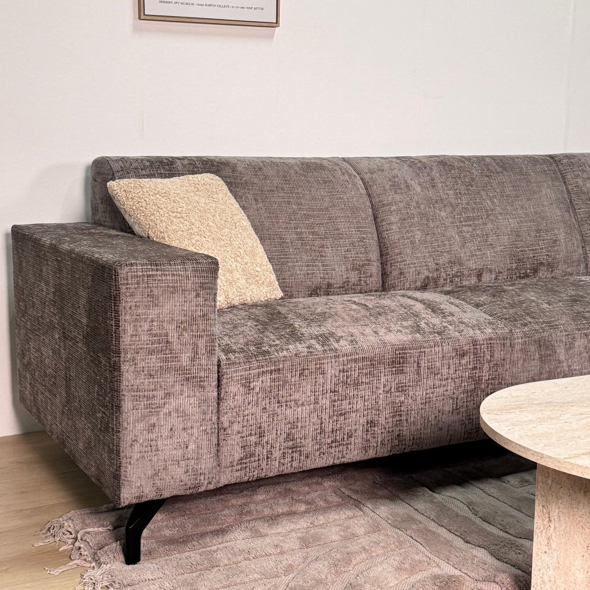 Hjørnesofa med chaiselong taupe chenille stof Manon - højre