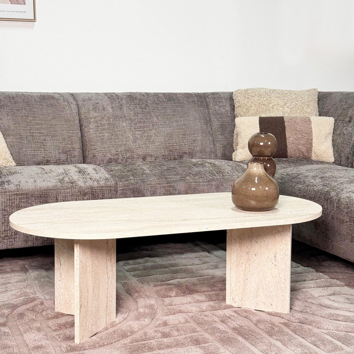 Hjørnesofa med chaiselong taupe chenille stof Manon - højre