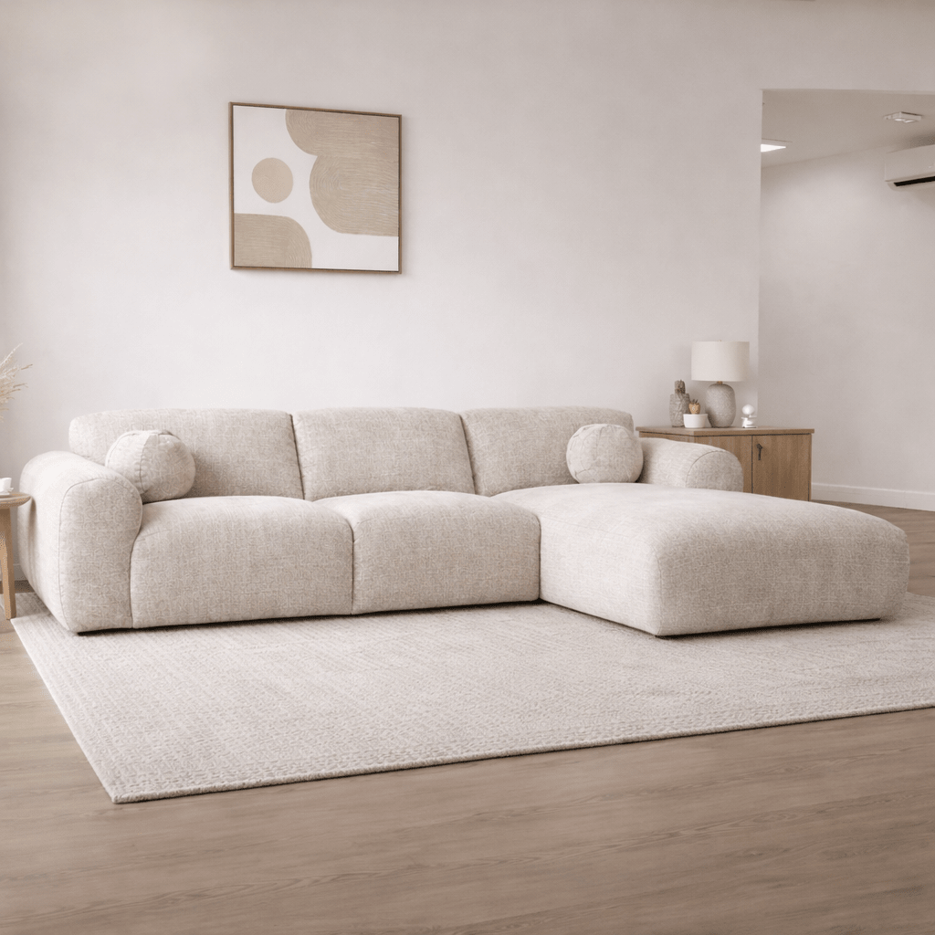 Hoekbank beige chenille stof - 292x169 cm - Shane - rechts