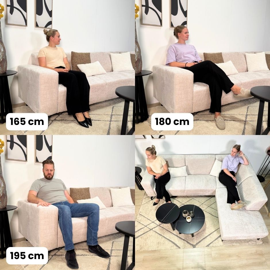 Hjørnesofa med chaise longue beige chenille stof Manon - højre