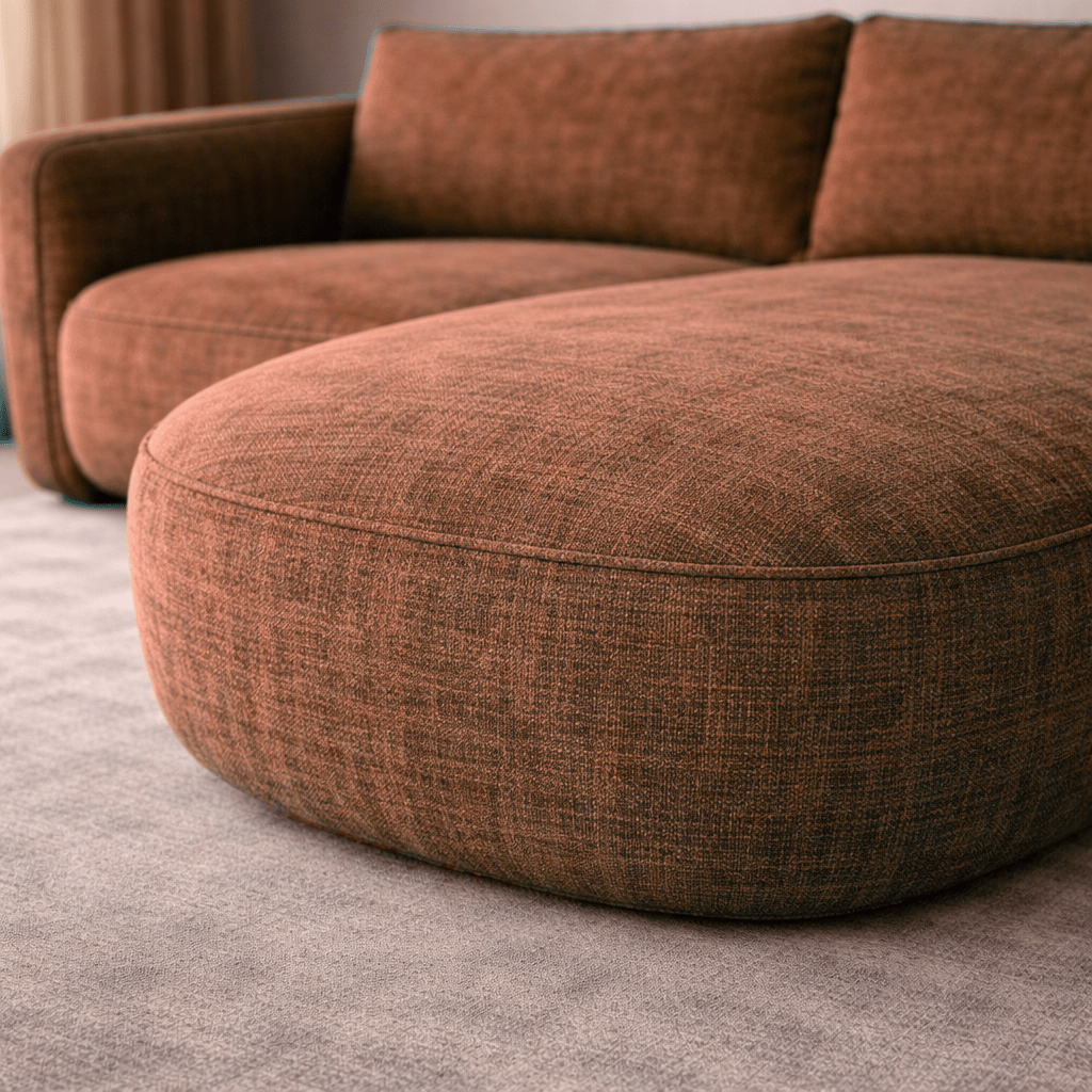 Hoekbank chaise longue koper structuurstof Dwayne - rechts