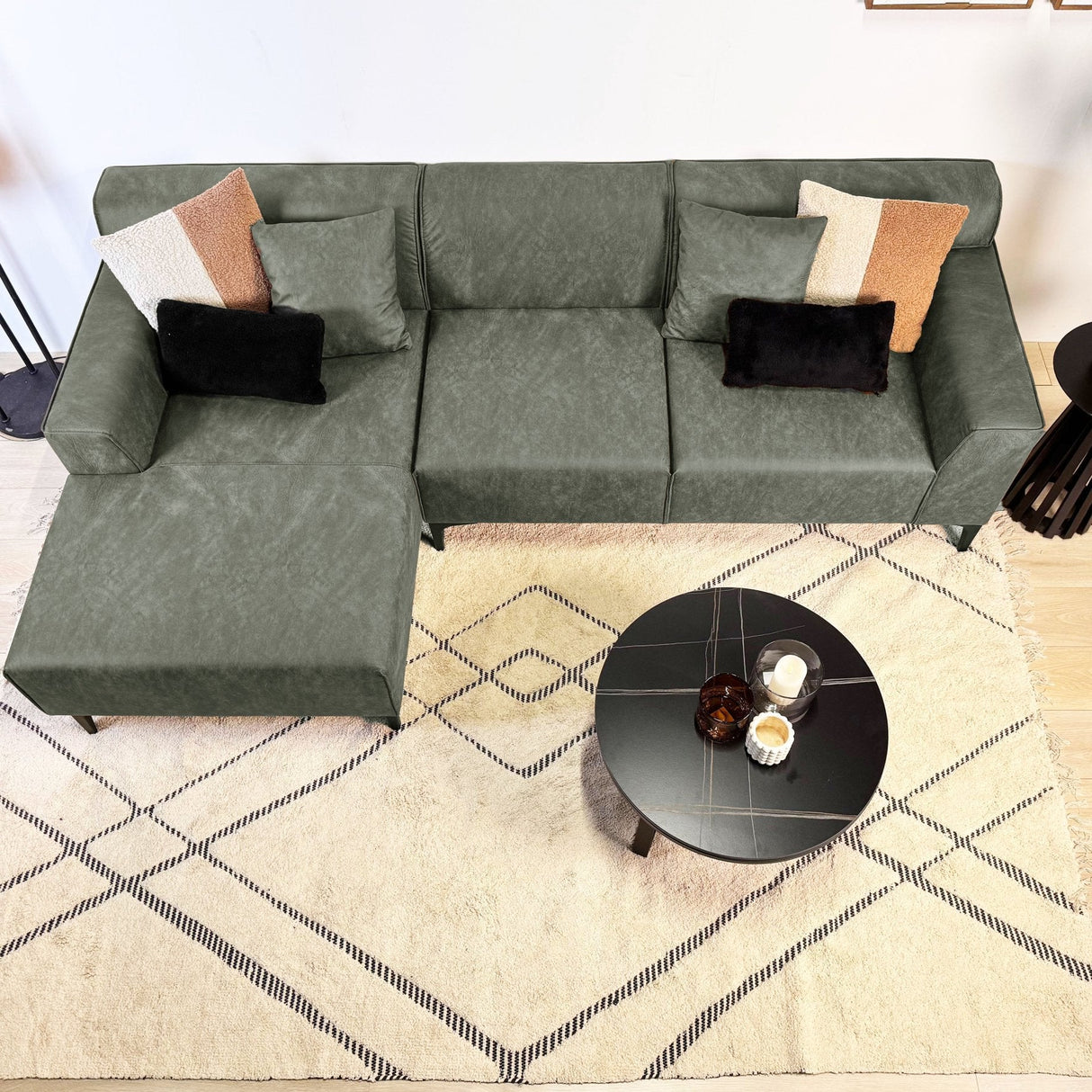 Hjørnesofa med kompakt loungemøbel grøn mikrofiber Davidson - venstre