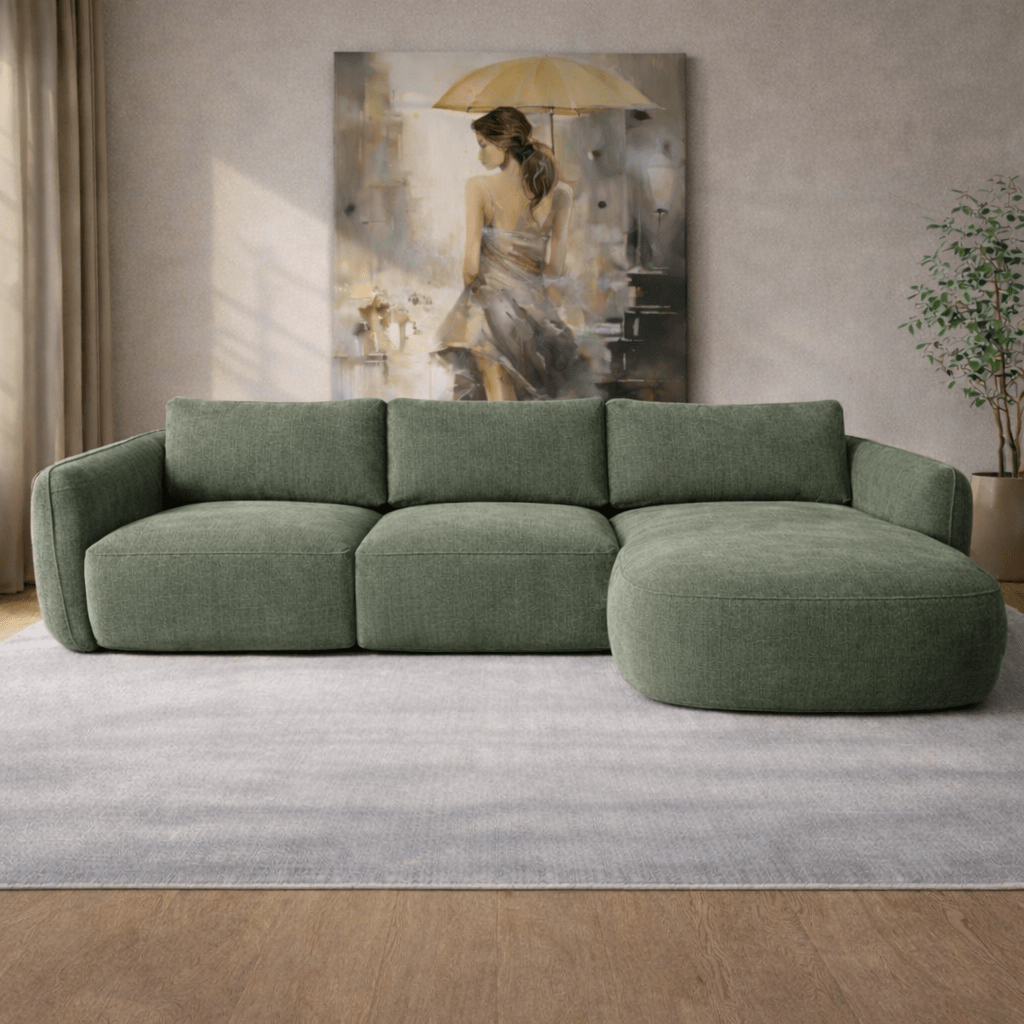 Hoekbank chaise longue olijfgroen structuurstof Dwayne - rechts