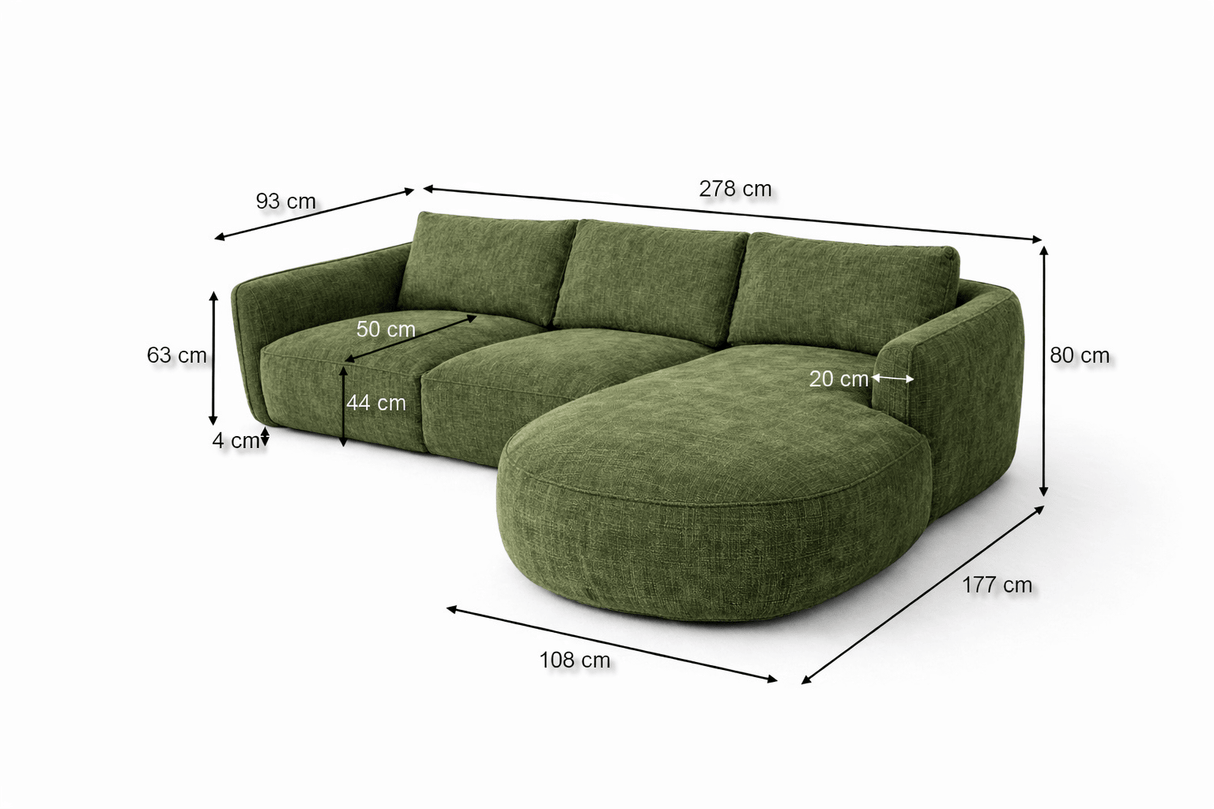 Hoekbank chaise longue olijfgroen structuurstof Dwayne - rechts