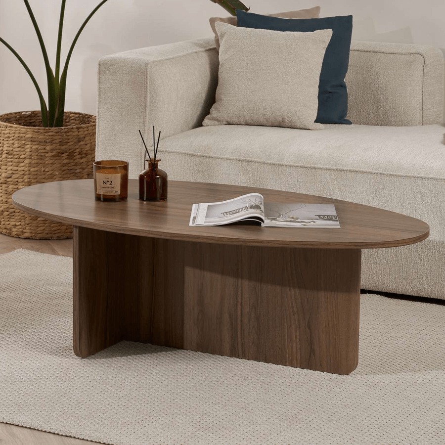 Salontafels - Kiezelvormige salontafel Walnoot Japandi - 120 x 60 cm - Baro - Dimehouse