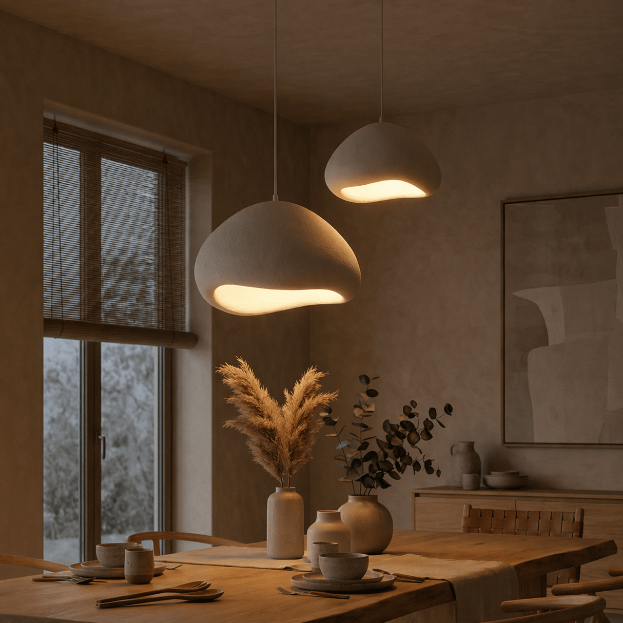 Hanglampen - Luxe Hanglamp Wit Ø50 cm en Ø40 – Glasvezel kappen - Eleonora - Dimehouse