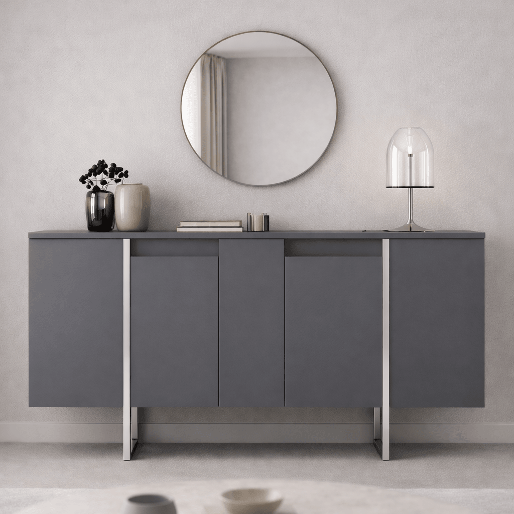 Dressoirs - Modern Dressoir Antraciet Luxe 160x80x35 - Zilver Frame - Dimehouse