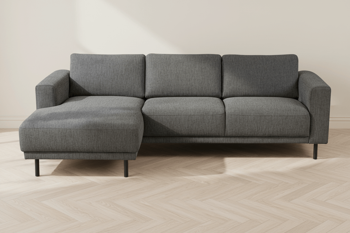 Moderne hjørnesofa med chaiselong antracitstof Aniko venstre 238x142x78 cm