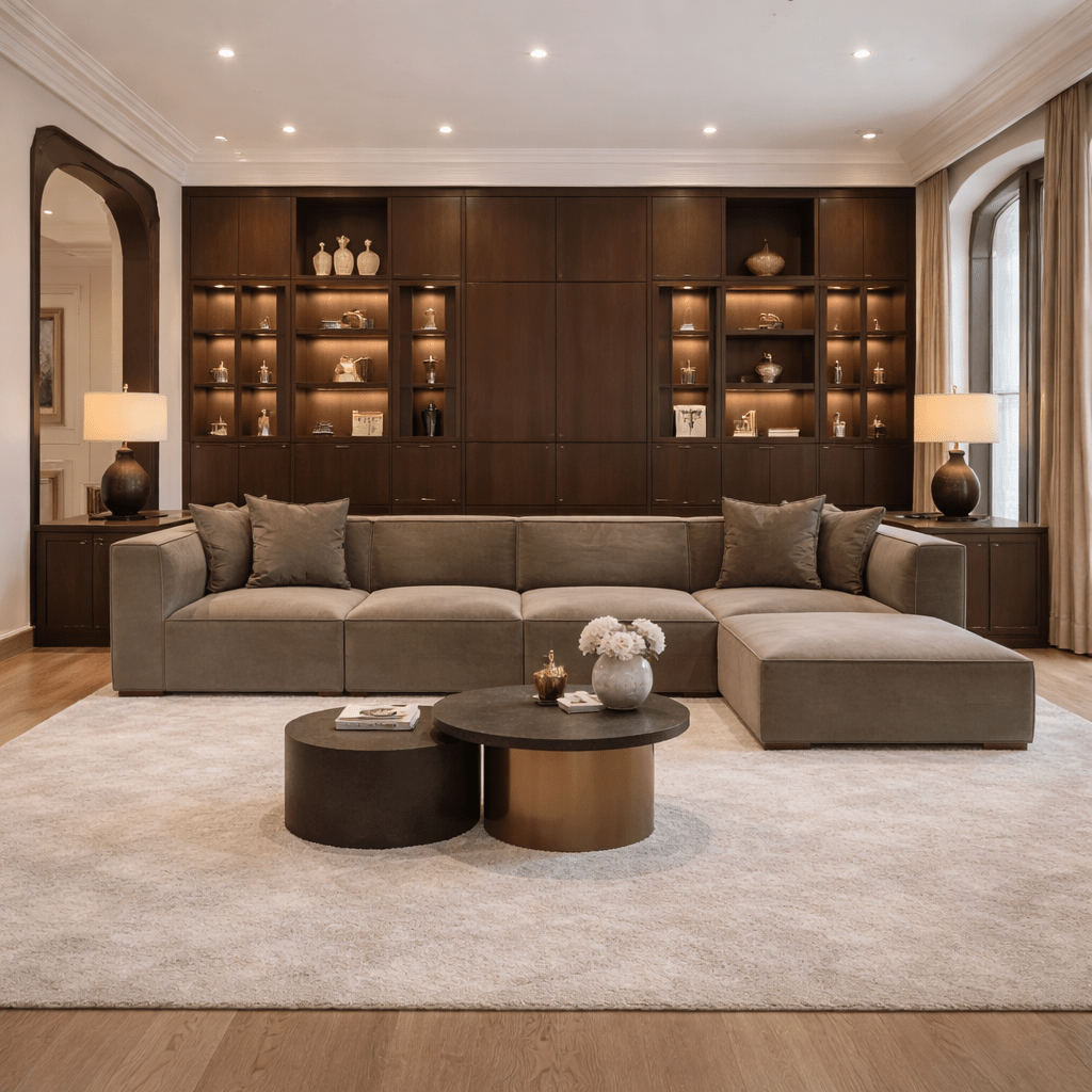 Banken - Modulaire XXL hoekbank taupe linnen 430 cm breed Sora - Dimehouse