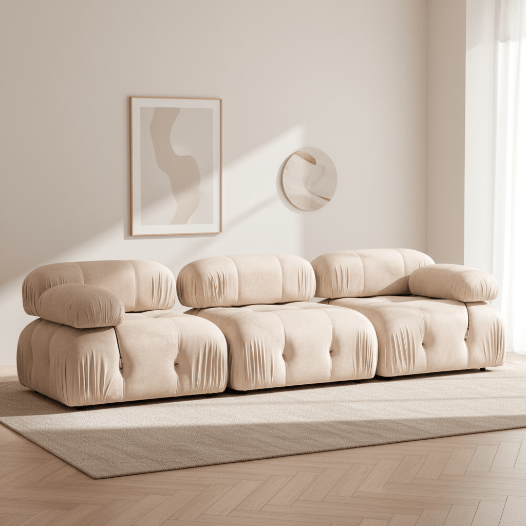 Modulsofa 3-personers Bubble velour beige