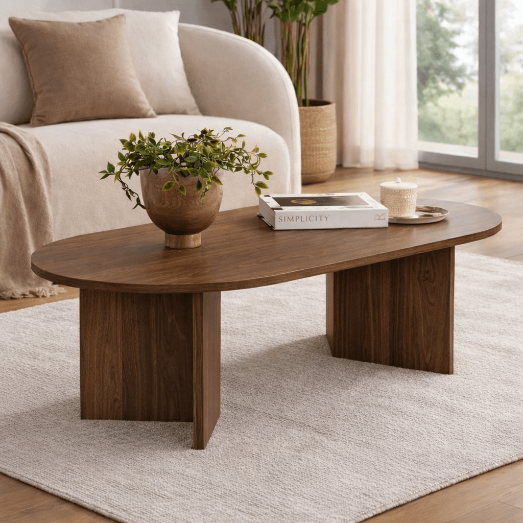 Ovalt sofabord valnød melamin - Japandi - 119x60 cm - Sota