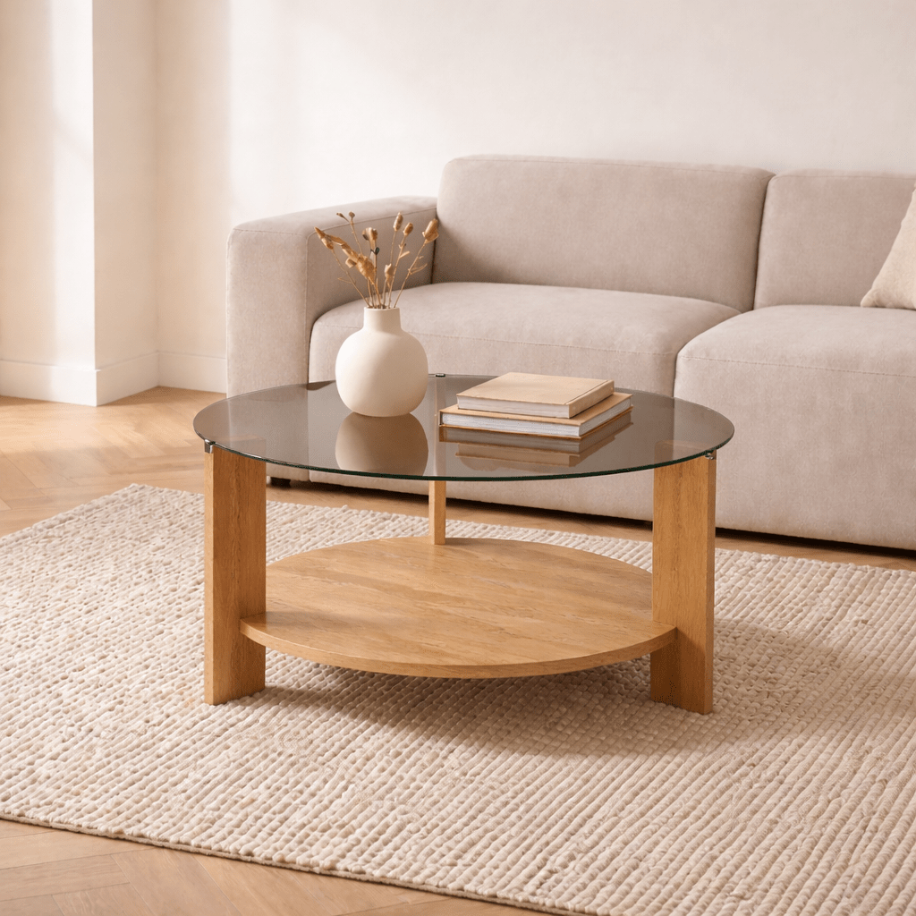 Rundt sofabord eg melamin røget glas Ø75 cm - Cairo