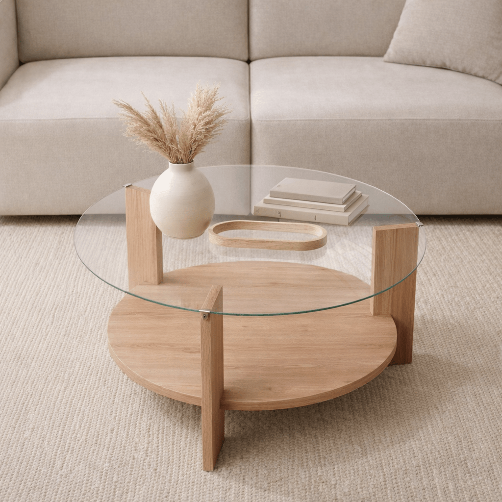 Rundt sofabord eg melamin transparent glas Ø75 cm - Cairo